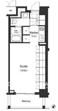 パークキューブ目黒タワー 4階 1K 173,630円〜184,370円の間取図1-slider