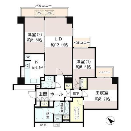 小石川パークタワー 7階 3LDK 329,800円〜350,200円の間取図1-slider