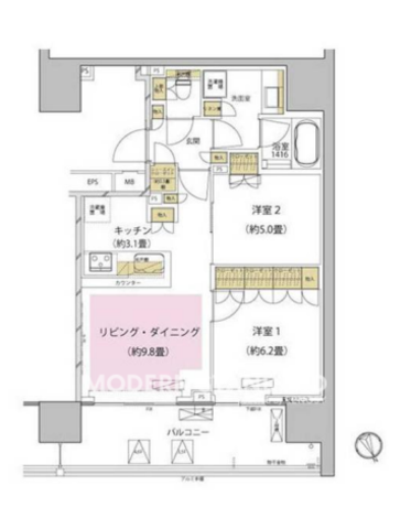 ザ・パークハウス渋谷美竹 4階 2LDK 315,000円の間取図1-slider