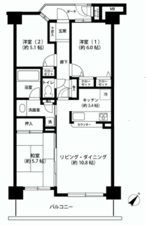 オーベルグランディオ ベイフロント 2階 3LDK 192,060円〜203,940円の写真1-slider