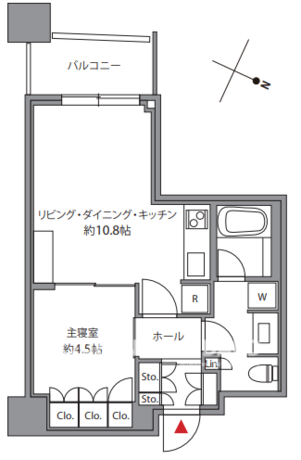 パークコート赤坂ザ・タワー 6階 1LDK 270,000円の間取図1-slider