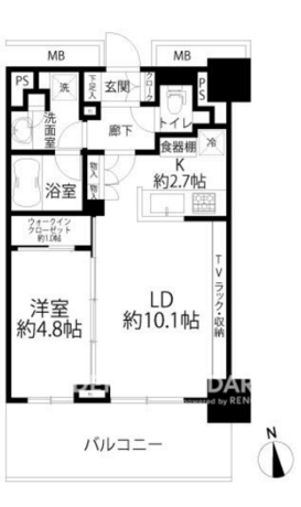 パークタワー西新宿エムズポート 9階 1LDK 213,400円〜226,600円の間取図1-slider