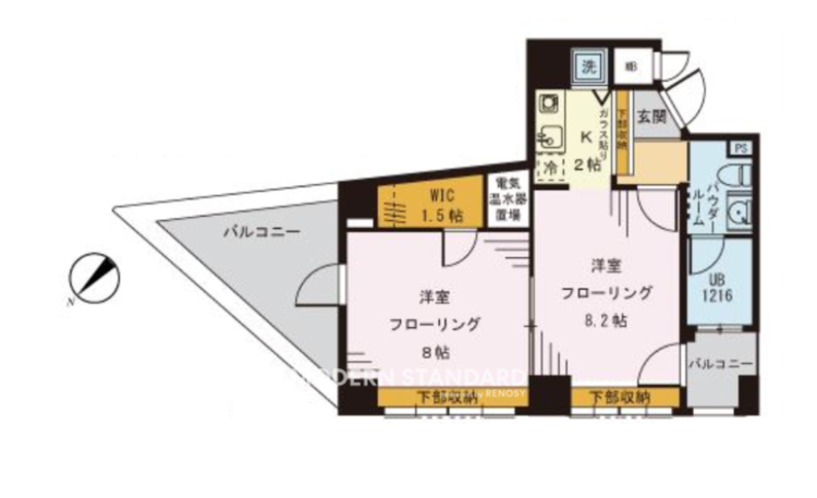 コンフォート東新宿 7階 1LDK 155,200円〜164,800円の間取図1-slider