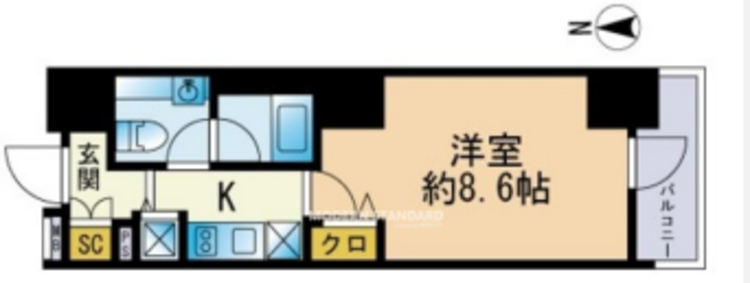 セレニティコート渋谷神泉 4階 1K 129,010円〜136,990円の間取図1-slider