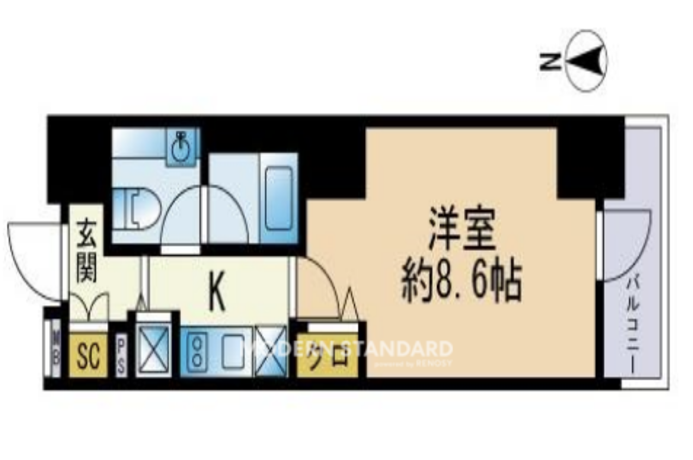 セレニティコート渋谷神泉 7階 1K 131,920円〜140,080円の間取図1-slider