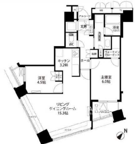 新宿アインスタワー 12階 2LDK 286,150円〜303,850円の間取図1-slider