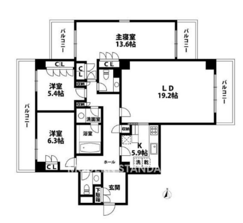 駒沢ガーデンハウス A-4階 3LDK 504,400円〜535,600円の間取図1-slider