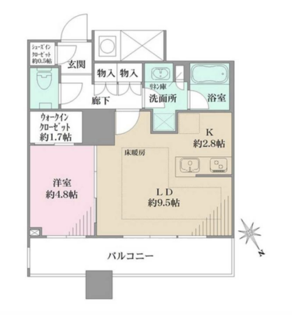 ザ・パークハウス西新宿タワー60 9階 1LDK 242,500円〜257,500円の間取図1-slider