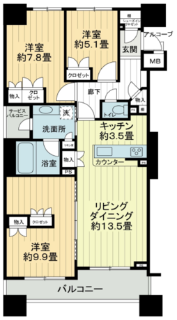 東京アインスリバーサイドタワー 9階 3LDK 252,200円〜267,800円の写真1-slider