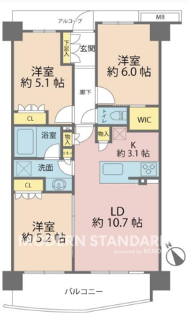 リビオ新宿ザ・レジデンス 4階 3LDK 300,000円の間取図1-slider