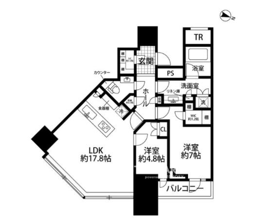 パークコート渋谷ザ・タワー 6階 2LDK 601,400円〜638,600円の間取図1-slider