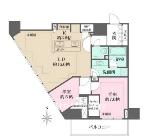 ザ・パークハウス三田タワー 3階 2LDK 446,200円〜473,800円の間取図1-slider
