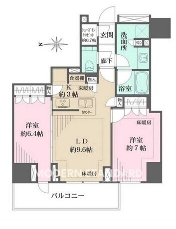 ザ・パークハウス三田タワー 4階 2LDK 329,800円〜350,200円の間取図1-slider