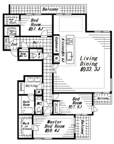 ビバリーホームズ青葉台 3階 3LDK 1,067,000円〜1,133,000円の間取図1-slider