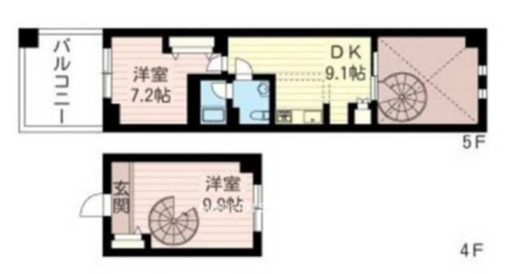 レジデンスシャルマン月島 4-5階 2DK 191,090円〜202,910円の間取図1-slider