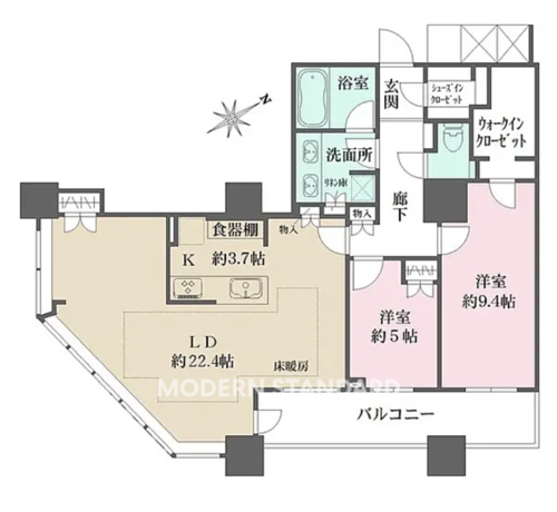ザ・パークハウス西新宿タワー60 42階 2LDK 533,500円〜566,500円の間取図1-slider
