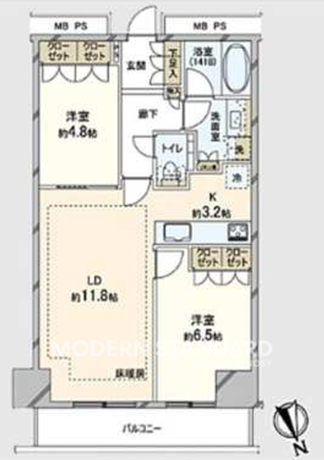 ザ・パークハウス新宿タワー 2階 2LDK 242,500円〜257,500円の間取図1-slider