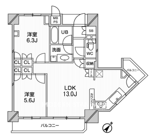 アーデンタワー新中野 12階 2LDK 280,000円の配置図1-slider