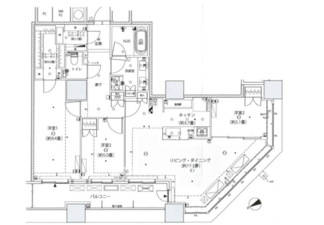 ザ・パークハウス西新宿タワー60 53階 3LDK 540,000円の間取図1-slider