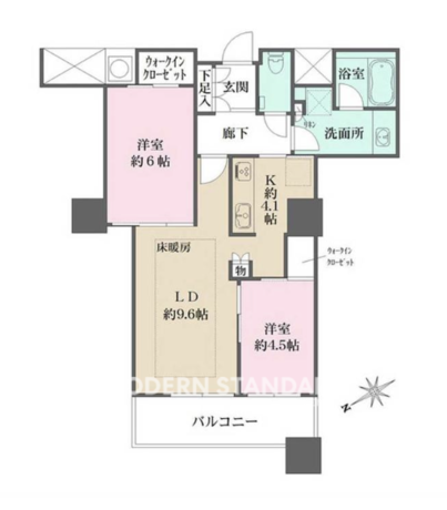 ザ・パークハウス西新宿タワー60 45階 2LDK 340,000円の間取図1-slider