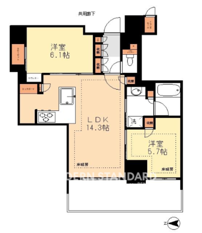 ブリリアタワー上野池之端 29階 2LDK 368,600円〜391,400円の間取図1-slider