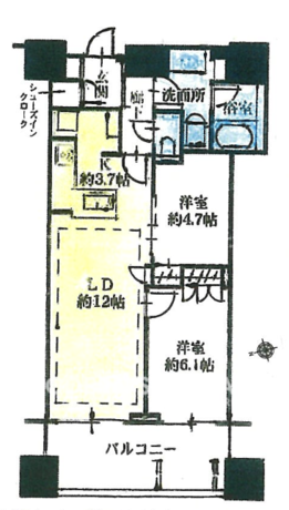 富久クロスコンフォートタワー 26階 2LDK 358,900円〜381,100円の間取図1-slider