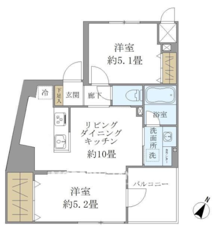 パインステージ白金高輪 3階 2LDK 243,000円の間取図1-slider