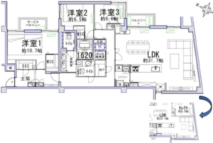 ハイ・トリオ赤坂八丁目 3階 3LDK 2億2,990万円の配置図1-slider