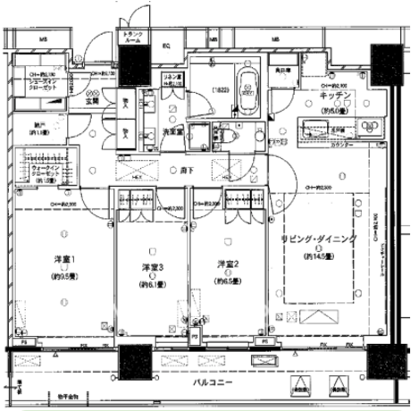 ザ・パークハウス晴海タワーズ　ティアロレジデンス 6階 3LDK 1億9,500万円の間取図1-slider