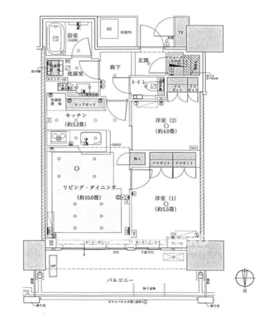ベイズ　タワー＆ガーデン 17階 2LDK 8,500万円の間取図1-slider