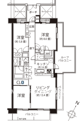 藤和桜新町ホームズ 7階 3LDK 1億3,000万円の間取図1-slider