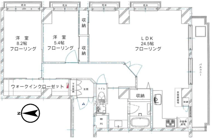 マンション小石川台 14階 2LDK 1億2,700万円の間取図1-slider